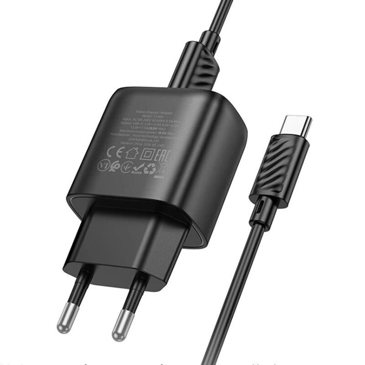 Мережевий зарядний пристрій Hoco C140A Smart QC3.0 (18W, 3A) + кабель USB to Type-C - Black (346199B) Мережевий зарядний пристрій Hoco C140A Smart QC3.0 (18W, 3A) + кабель USB to Type-C - Black: фото 4 з 6