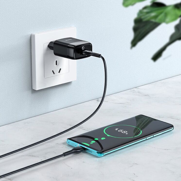 Мережевий зарядний пристрій Hoco C72Q Glorious QC3.0 18W (1USB, 3A) + кабель Type-C - White: фото 4 з 5