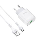Мережевий зарядний пристрій Hoco C72Q Glorious QC3.0 18W (1USB, 3A) + кабель Type-C - White (141877W)