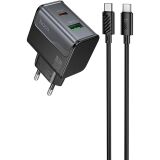 Сетевое зарядное устройство Hoco CS73A PD30W + QC3.0 (USB + Type-C) + кабель Type-C to Type-C - Midnight Black: фото 1 из 6