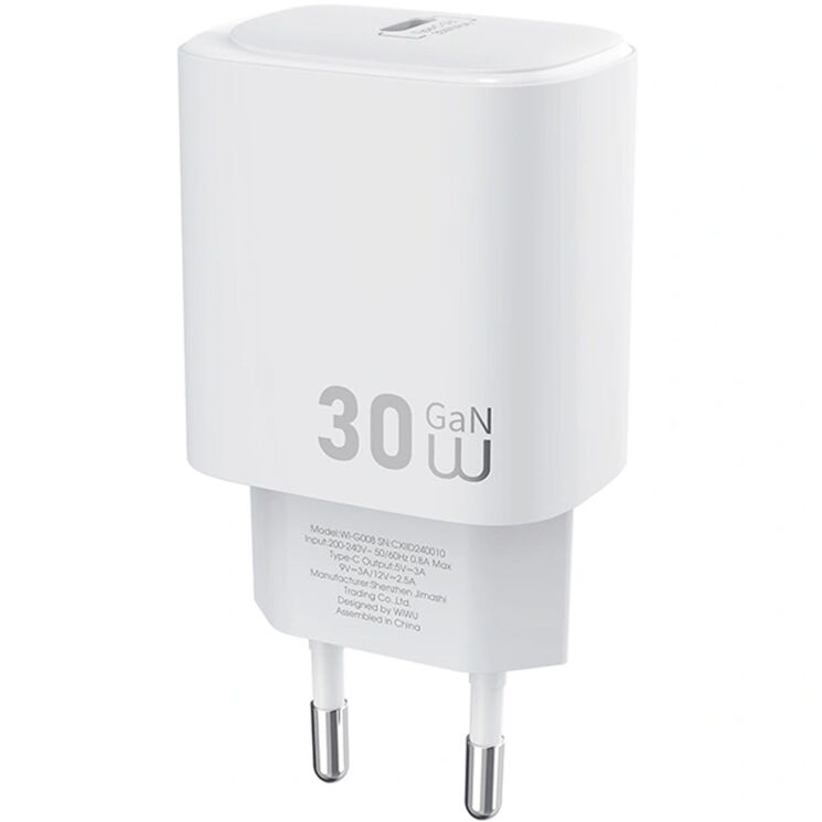 Сетевое зарядное устройство WIWU G008 Essen PD30W GaN (Type-C) - White (995671W) Сетевое зарядное устройство WIWU G008 Essen PD30W GaN (Type-C) - White: фото 1 из 12