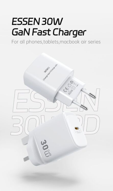 Сетевое зарядное устройство WIWU G008 Essen PD30W GaN (Type-C) - White (995671W) Сетевое зарядное устройство WIWU G008 Essen PD30W GaN (Type-C) - White: фото 5 из 12