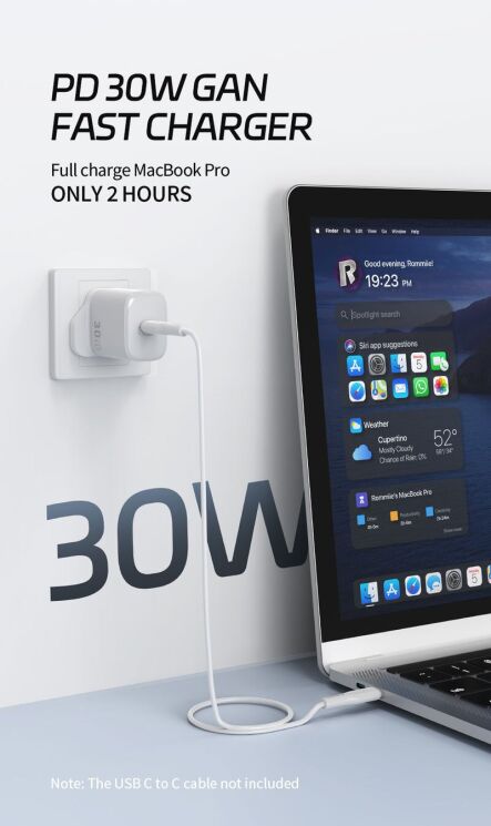 Сетевое зарядное устройство WIWU G008 Essen PD30W GaN (Type-C) - White (995671W) Сетевое зарядное устройство WIWU G008 Essen PD30W GaN (Type-C) - White: фото 6 из 12