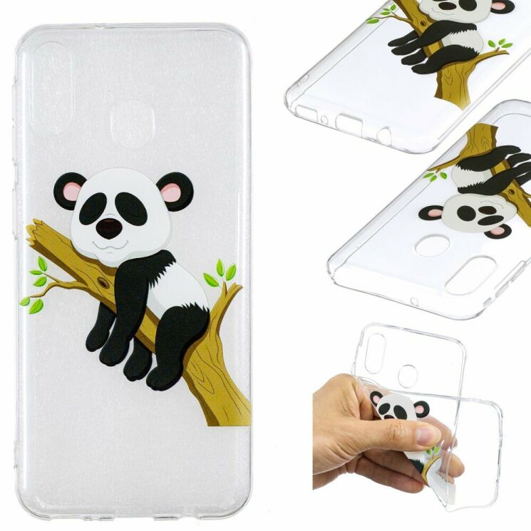 Силиконовый (TPU) чехол Deexe Pretty Glossy для Samsung Galaxy M20 - Panda Climbing Tree: фото 1 из 8
