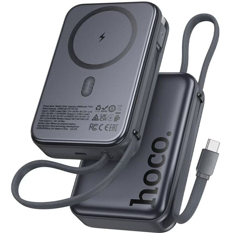 Зовнішній акумулятор Hoco Q44A PD45W (20000mAh) + кабель Type-C - Metal Gray: фото 1 з 9