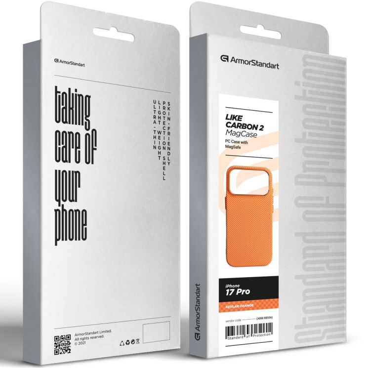 Захисний чохол ArmorStandart LikeCarbon2 MagCase для iPhone 17 Pro - Kevlar Orange (403221O) Захисний чохол ArmorStandart LikeCarbon2 MagCase для iPhone 17 Pro - Kevlar Orange: фото 7 з 8