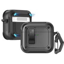 Защитный чехол Deexe Carbon Armor для Apple AirPods 4 - Titanium Grey: фото 1 из 9