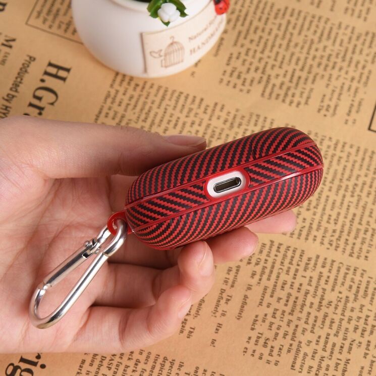 Защитный чехол Deexe Carbon Cover для Apple AirPods 4 - Red: фото 7 из 9