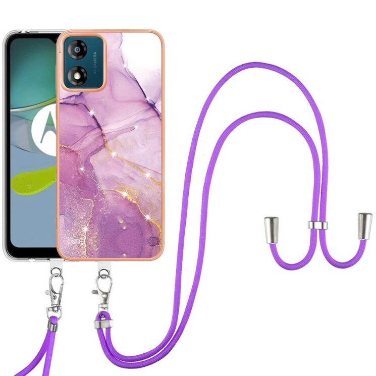Захисний чохол Deexe Marble Case with Strap для Motorola Moto E13 - Light Purple: фото 1 з 6