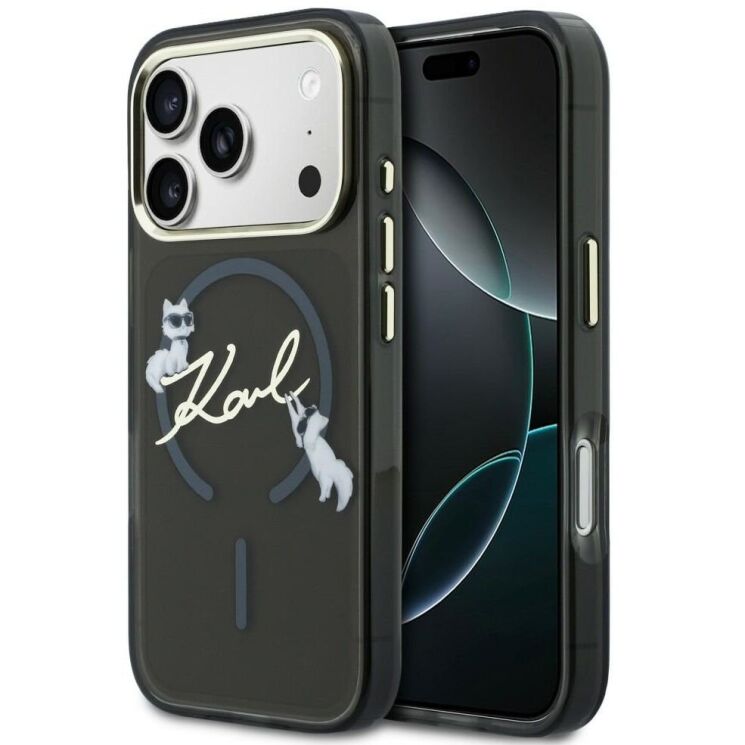 Захисний чохол Karl Lagerfeld IML Choupettes Karl Script Logo MagSafe для iPhone 17 Pro Max (KLHMP17X5HKSCAK) - Black: фото 1 з 7