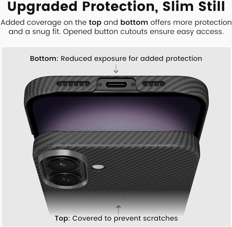 Защитный чехол Pitaka Ultra-Slim Case для Apple iPhone 16 (KI1601A) - 600D Black / Grey (Twill): фото 10 из 11