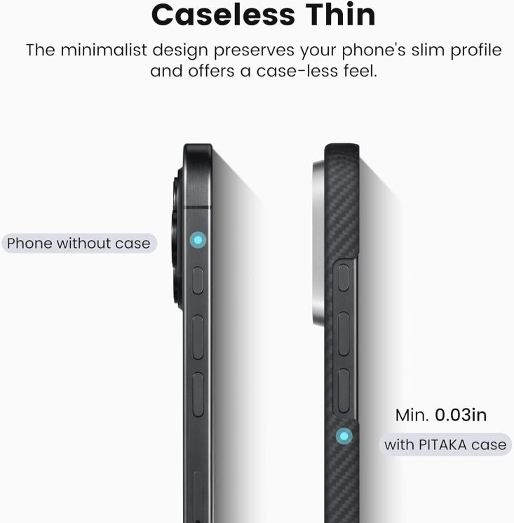 Защитный чехол Pitaka Ultra-Slim Case для Apple iPhone 16 (KI1601A) - 600D Black / Grey (Twill): фото 8 из 11