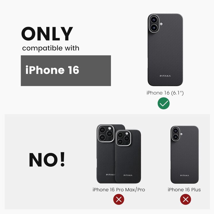 Защитный чехол Pitaka Ultra-Slim Case для Apple iPhone 16 (KI1601A) - 600D Black / Grey (Twill): фото 4 из 11