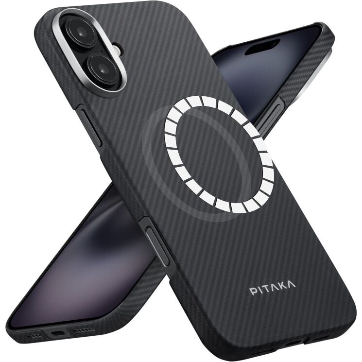 Защитный чехол Pitaka Ultra-Slim Case для Apple iPhone 16 (KI1601A) - 600D Black / Grey (Twill): фото 1 из 11