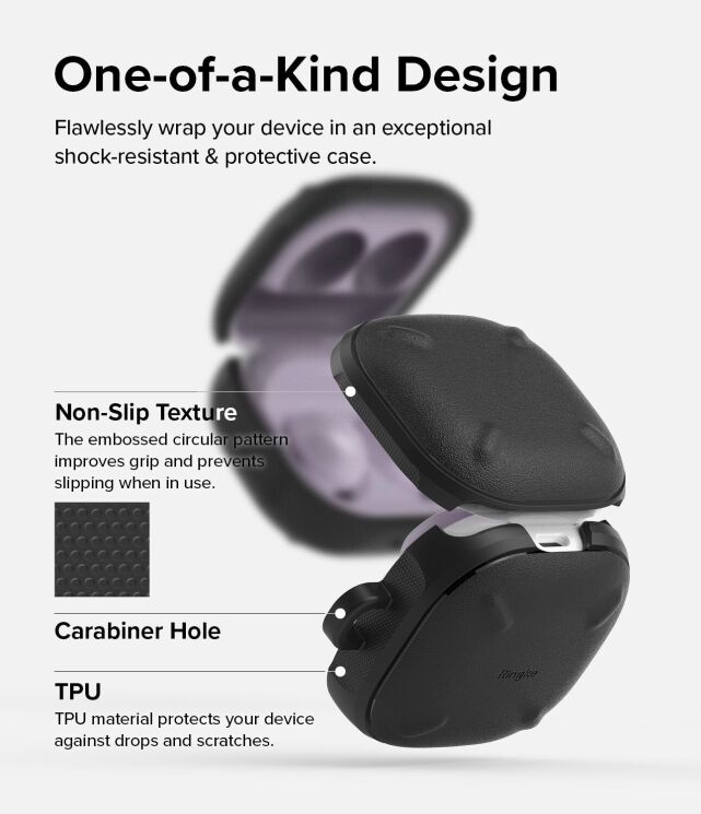 Защитный чехол Ringke Onyx (FH) для Samsung Galaxy Buds Live / Buds Pro / Buds 2 / Buds 2 Pro / Buds FE (8809818847706) - Black: фото 5 из 13