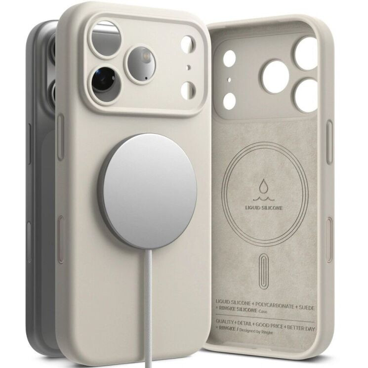 Защитный чехол Ringke Silicone Magnetic для iPhone 18 Pro (8800380463110) - Stone: фото 1 из 20