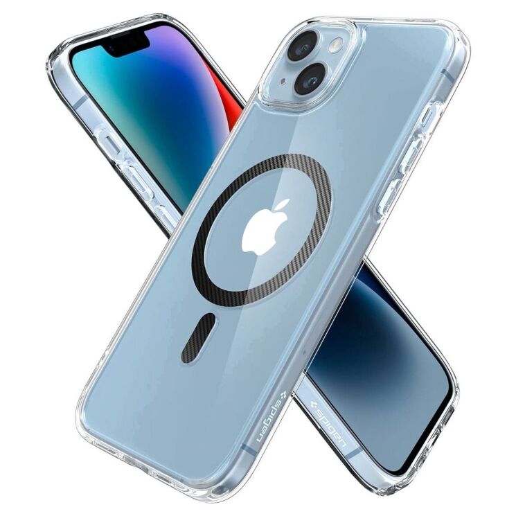 Защитный чехол Spigen (SGP) Ultra Hybrid (MagFit) для Apple iPhone 14 - Carbon Fiber: фото 2 из 15