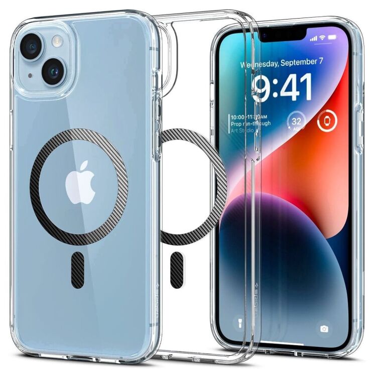 Защитный чехол Spigen (SGP) Ultra Hybrid (MagFit) для Apple iPhone 14 - Carbon Fiber: фото 1 из 15