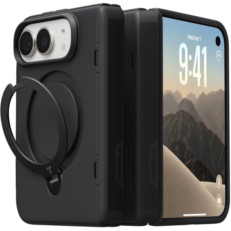 Защитный комплект TORRAS Ostand Q3 Spin Series with MagSafe (FF) для Apple iPhone Duo - Black: фото 1 из 6