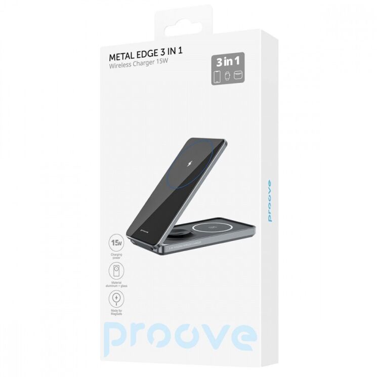 Беспроводное зарядное устройство Proove Metal Edge 3 in 1 - Gray: фото 5 из 6