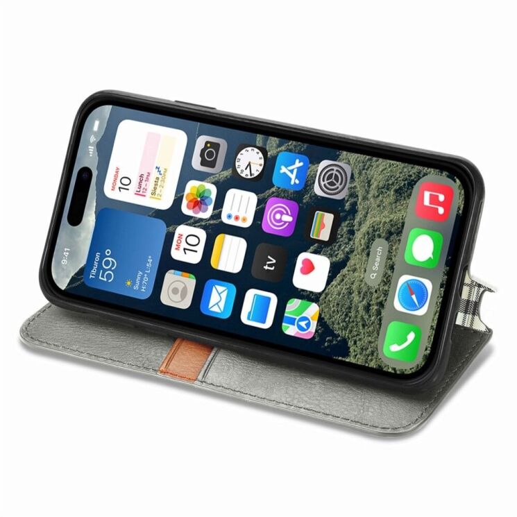 Чехол Deexe Rhombus Wallet для Apple iPhone 16e - Grey: фото 3 из 10