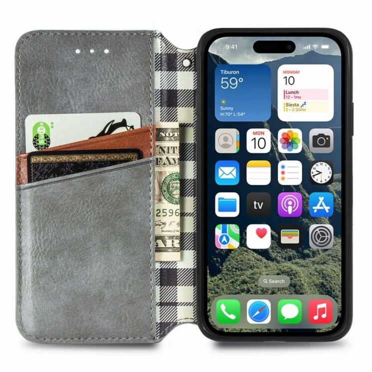 Чехол Deexe Rhombus Wallet для Apple iPhone 16e - Grey: фото 2 из 10
