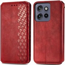 Чехол Deexe Rhombus Wallet для Motorola Edge 50 Neo - Red: фото 1 из 10