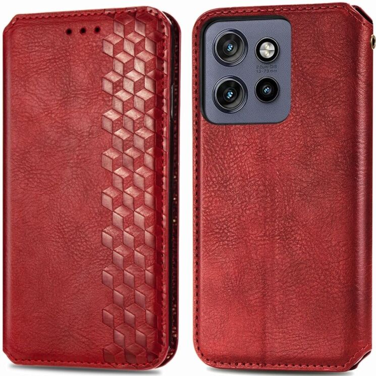 Чехол Deexe Rhombus Wallet для Motorola Edge 50 Neo - Red: фото 1 из 10