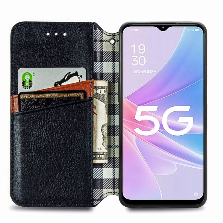 Чехол Deexe Rhombus Wallet для OPPO A78 - Black: фото 2 из 10