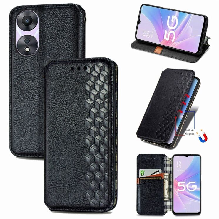 Чехол Deexe Rhombus Wallet для OPPO A78 - Black: фото 4 из 10