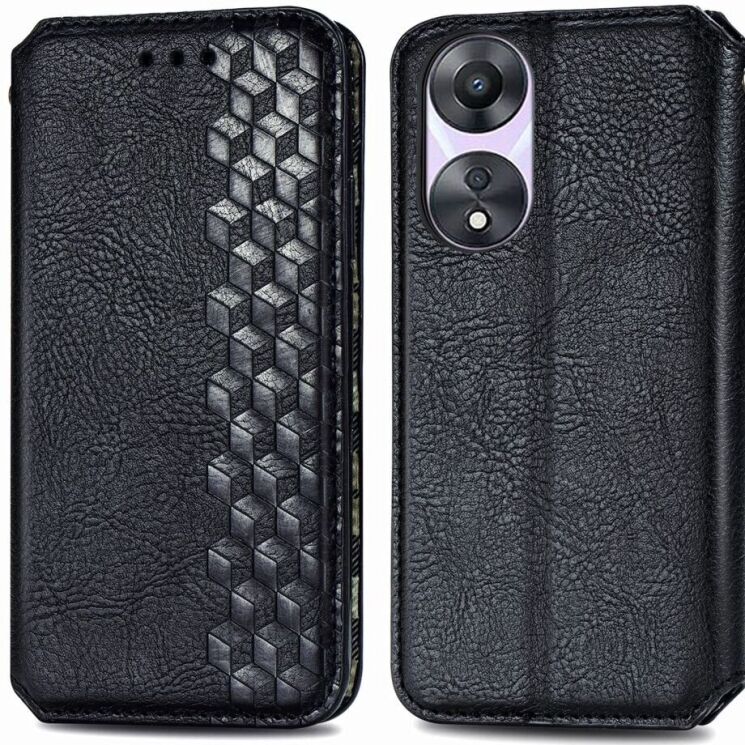 Чехол Deexe Rhombus Wallet для OPPO A78 - Black: фото 1 из 10