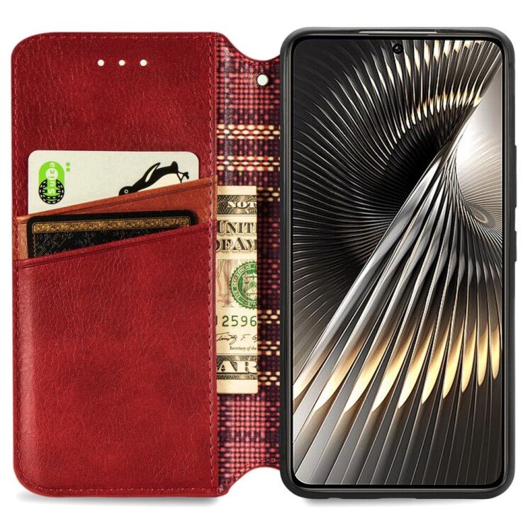 Чехол Deexe Rhombus Wallet для Xiaomi Poco F6 - Red: фото 2 из 9