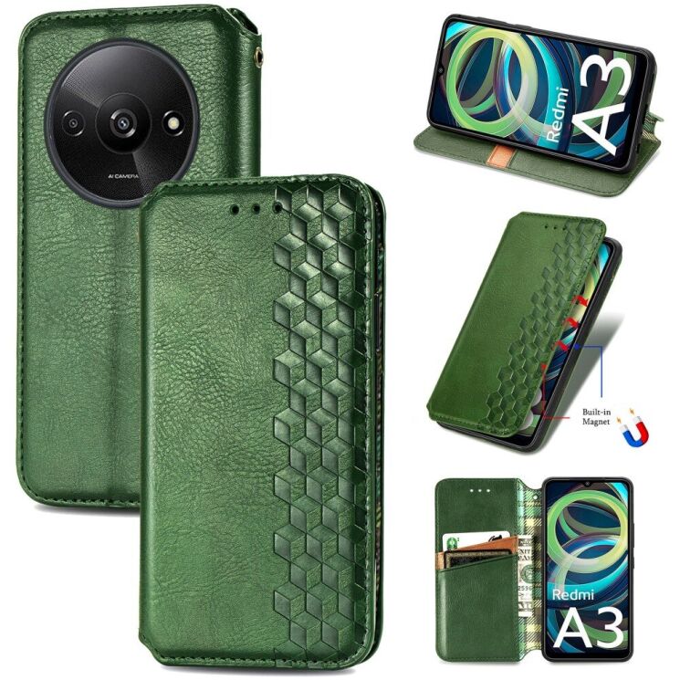 Чехол Deexe Rhombus Wallet для Xiaomi Redmi A3 - Green: фото 4 из 10