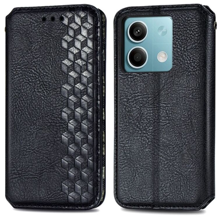 Чохол Deexe Rhombus Wallet для Xiaomi Redmi Note 13 5G - Black: фото 1 з 10