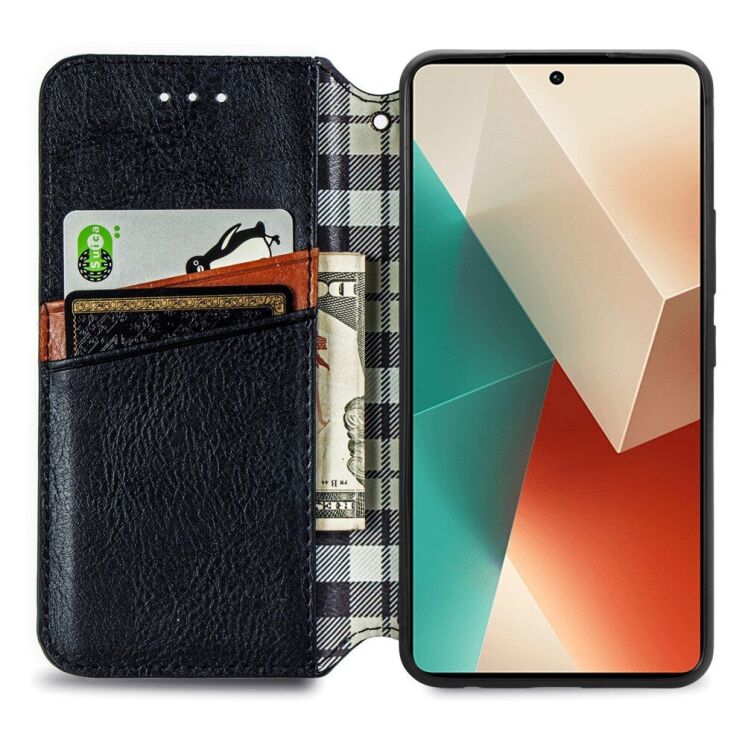 Чохол Deexe Rhombus Wallet для Xiaomi Redmi Note 13 5G - Black: фото 2 з 10