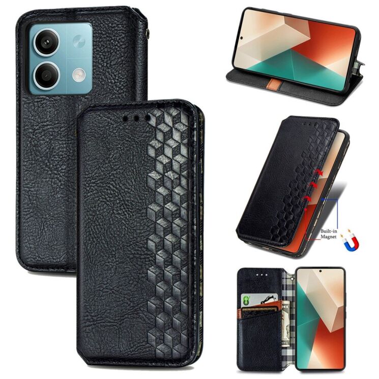 Чохол Deexe Rhombus Wallet для Xiaomi Redmi Note 13 5G - Black: фото 4 з 10