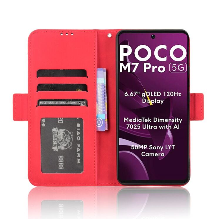 Чехол Deexe Wallet Stand для Xiaomi Poco M7 Pro - Red: фото 3 из 7