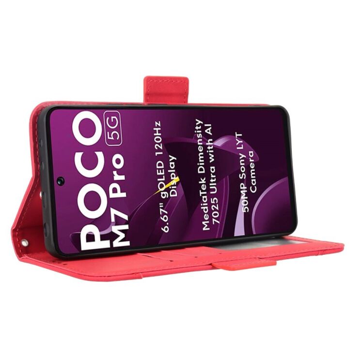 Чехол Deexe Wallet Stand для Xiaomi Poco M7 Pro - Red: фото 4 из 7
