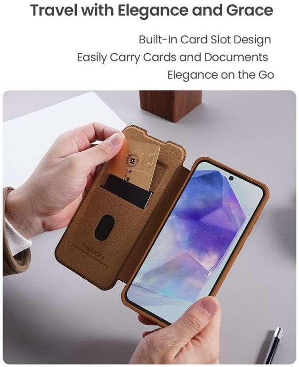 Чехол-книжка NILLKIN Qin Pro для Samsung Galaxy A56 (A566) - Brown: фото 10 из 12