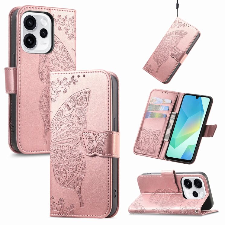 Чехол-книжка с рисунком UniCase Butterfly Pattern для OPPO Reno 15 F/FS - Rose Gold: фото 5 из 8
