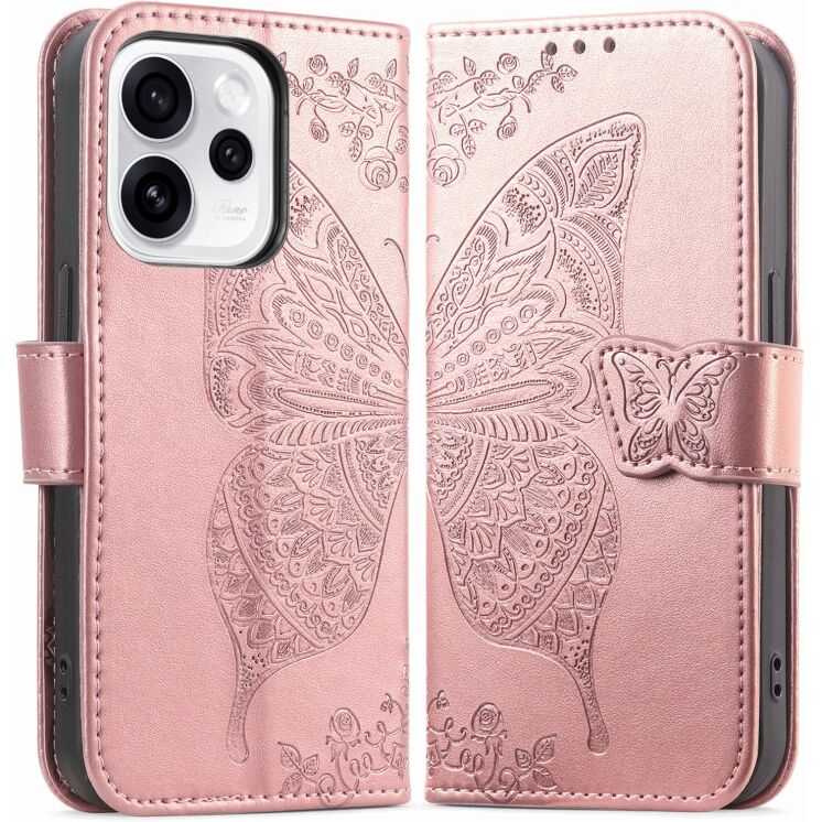 Чехол-книжка с рисунком UniCase Butterfly Pattern для OPPO Reno 15 F/FS - Rose Gold: фото 1 из 8