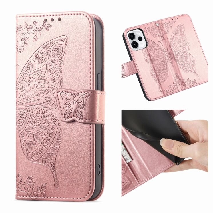 Чехол-книжка с рисунком UniCase Butterfly Pattern для OPPO Reno 15 F/FS - Rose Gold: фото 3 из 8