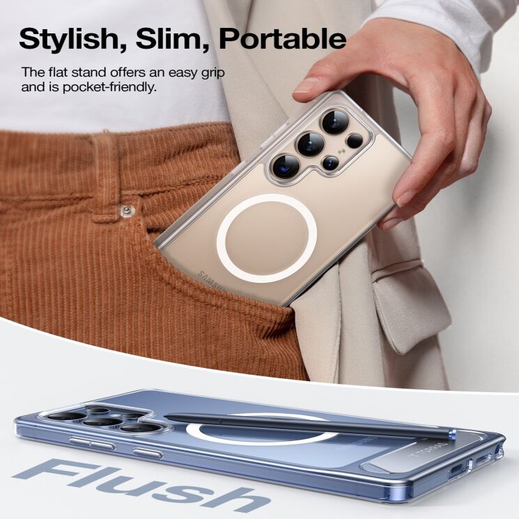 Чехол с подставкою TORRAS Ostand L1 (with MagSafe) для Samsung Galaxy S26 Ultra - Clear: фото 6 из 7