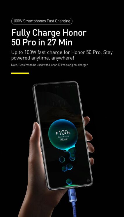 Кабель Baseus Crystal Shine Series USB to Type-C (100W, 2m) CAJY000501 - Black: фото 9 з 21