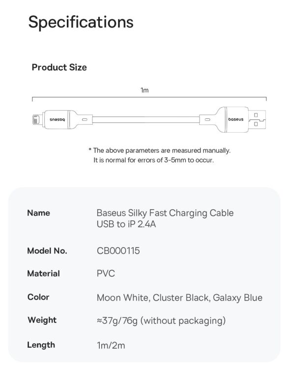Кабель Baseus Silky Series USB to Lightning (2.4A, 1m) P1037770 - White (982823W) Кабель Baseus Silky Series USB to Lightning (2.4A, 1m) P1037770 - White: фото 15 из 17