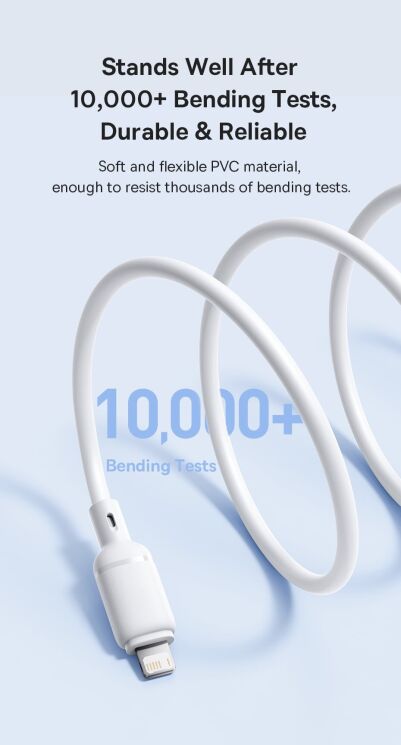 Кабель Baseus Silky Series USB to Lightning (2.4A, 1m) P1037770 - White (982823W) Кабель Baseus Silky Series USB to Lightning (2.4A, 1m) P1037770 - White: фото 8 из 17
