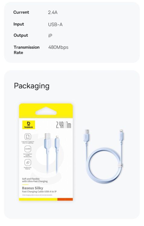 Кабель Baseus Silky Series USB to Lightning (2.4A, 1m) P1037770 - White (982823W) Кабель Baseus Silky Series USB to Lightning (2.4A, 1m) P1037770 - White: фото 16 из 17