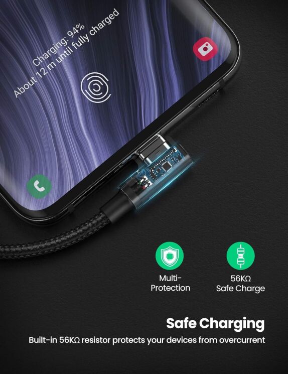 Кабель UGREEN US176 USB to Type-C (3A, 1m) - Black: фото 6 з 8