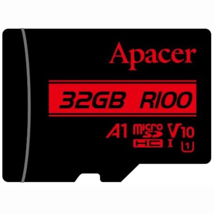 Карта памяти Apacer microSDHC UHS-I 32GB R100 V10 A1 + адаптер (AP32GMCSH10UB-R) - Black: фото 2 из 2