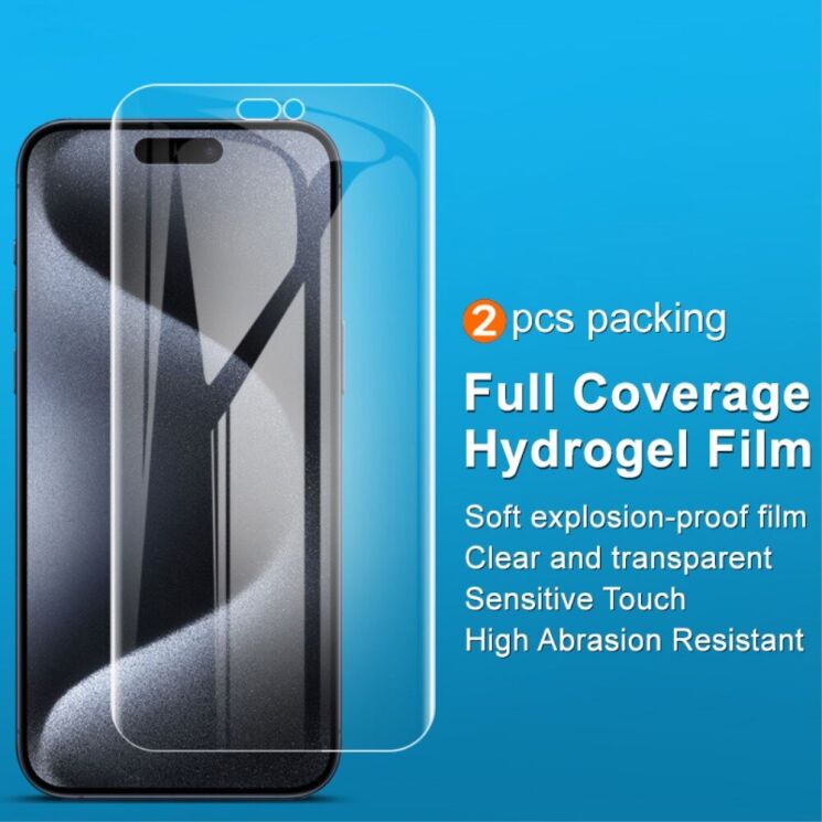 Комплект защитных пленок IMAK Full Coverage Hydrogel Film для Apple iPhone 15 Pro: фото 4 из 11